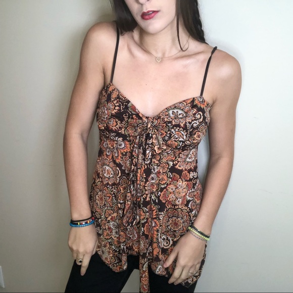 Cute little brown with flowers flowy tank - Picture 1 of 6